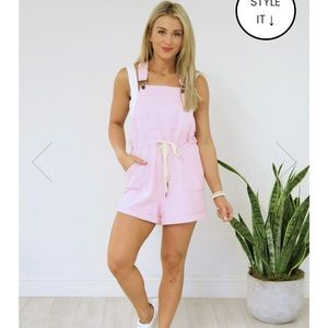 Pink Lily Drawstring Short Overalls